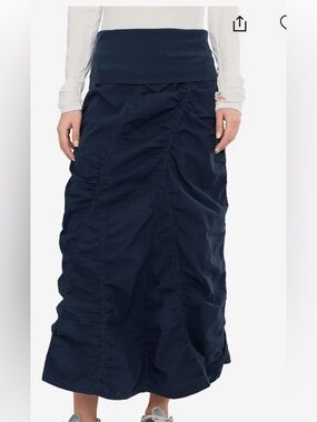 XCVI Navy Ruched Maxi Skirt with Wide Waistband L